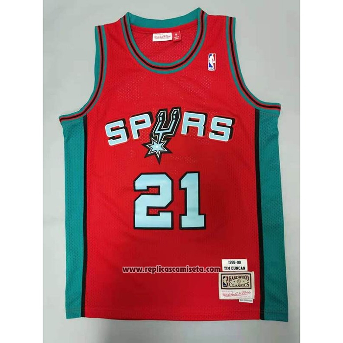Camiseta San Antonio Spurs Tim Duncan #21 Mitchell & Ness 1998-99 Rosa